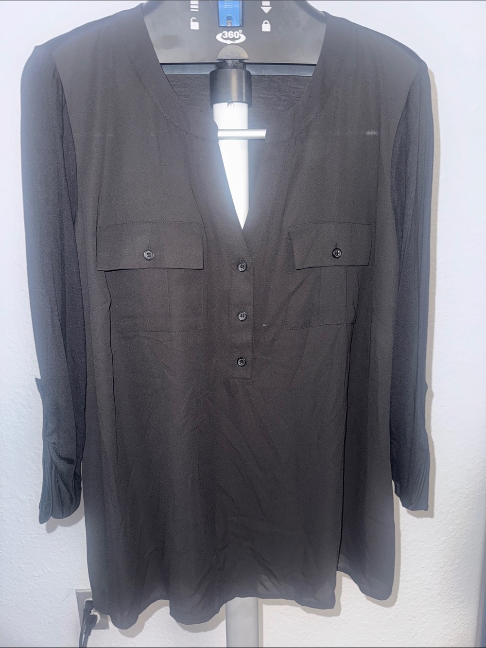 Women's Black Casual Button-Down Shirt with Chest Pockets